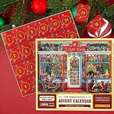 Christmas Gift for Kids Christmas Decor, Advent Calendar 2023 Christmas Jigsaw Puzzle, 24 Boxes 1008 Pieces Holiday Puzzle Gift for Kid Adult, Xmas Gift miniinthebox