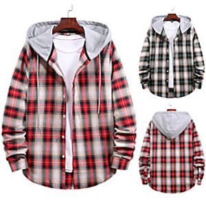 Men's Shirt Houndstooth Plaid Lattice Long Sleeve Street Tops Cotton Fashion Retro Comfortable Green Red miniinthebox