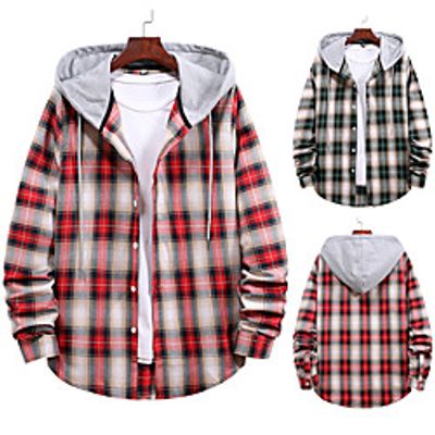 Men's Shirt Houndstooth Plaid Lattice Long Sleeve Street Tops Cotton Fashion Retro Comfortable Green Red miniinthebox