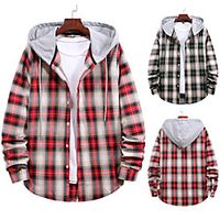 Men's Shirt Houndstooth Plaid Lattice Long Sleeve Street Tops Cotton Fashion Retro Comfortable Green Red miniinthebox - thumbnail