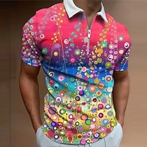 Men's Collar Polo Shirt Golf Shirt Floral Gradient Collar Red Outdoor Street Short Sleeve Zipper Print Clothing Apparel Fashion Sportswear Casual Comfortable  Summer  Summer Lightinthebox