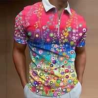 Men's Collar Polo Shirt Golf Shirt Floral Gradient Collar Red Outdoor Street Short Sleeve Zipper Print Clothing Apparel Fashion Sportswear Casual Comfortable  Summer  Summer Lightinthebox - thumbnail