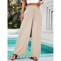 Women's Wide Leg Summer Pants Beach Pants Trousers Full Length Pocket High Waist Basic Casual Daily Wear Weekend Black Army Green S M Summer Spring Lightinthebox - thumbnail