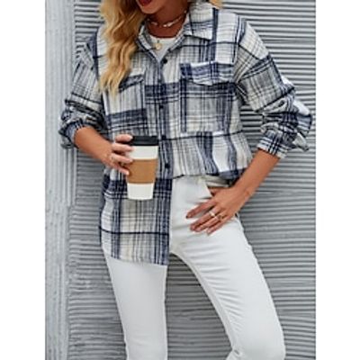Women's Casual Jacket Breathable Outdoor Street Daily Wear Vacation Button Pocket Print Single Breasted Turndown Casual Street Style Plaid Regular Fit Outerwear Long Sleeve Fall Winter Dark Blue S M Lightinthebox Women's Casual Jacket Breathable Outdoor Street Daily Wear Vacation Button Pocket Print Single Breasted Turndown Casual Street Style Plaid Regular Fit Outerwear Long Sleeve Fall Winter Dark Blue S M Lightinthebox