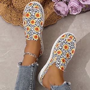 Women's Flip-Flops Comfort Shoes Canvas Shoes Classic Loafers Outdoor Daily Summer Flat Heel Round Toe Elegant Casual Comfort Walking Shoes Microfiber PU Lace-up Floral Geometric Light Yellow Light Lightinthebox