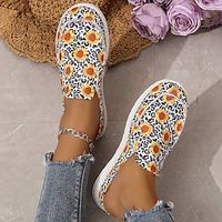 Women's Flip-Flops Comfort Shoes Canvas Shoes Classic Loafers Outdoor Daily Summer Flat Heel Round Toe Elegant Casual Comfort Walking Shoes Microfiber PU Lace-up Floral Geometric Light Yellow Light Lightinthebox - thumbnail