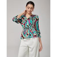 Colorful Abstract Print Satin Top with Cinched Waist Colorful Abstract Print Satin Top with Cinched Waist