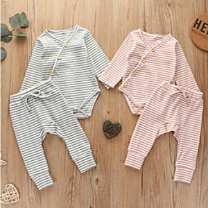 2 Pieces Baby Girls' Basic Striped Long Sleeve Regular T-shirt  Shorts Clothing Set Blushing Pink Gray miniinthebox