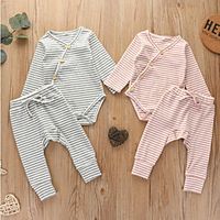 2 Pieces Baby Girls' Basic Striped Long Sleeve Regular T-shirt  Shorts Clothing Set Blushing Pink Gray miniinthebox - thumbnail