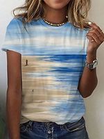 Casual Ocean Beach Print Short-Sleeved T-Shirt