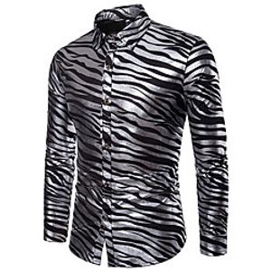 Men's Party Daily Club Luxury / Basic Shirt - Striped Black / Long Sleeve miniinthebox