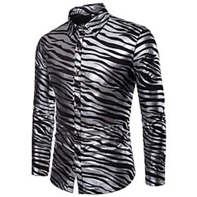 Men's Party Daily Club Luxury / Basic Shirt - Striped Black / Long Sleeve miniinthebox