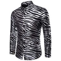 Men's Party Daily Club Luxury / Basic Shirt - Striped Black / Long Sleeve miniinthebox - thumbnail