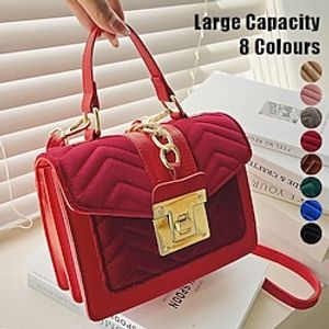 Women's Handbag Crossbody Bag Shoulder Bag Envelope Bag Velvet Party Christmas Daily Zipper Chain Large Capacity Durable Multi Carry Solid Color Patchwork Black Pink Red Lightinthebox