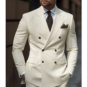 White Men's Wedding Suits 2 Piece Solid Colored Tailored Fit Double Breasted Six-buttons 2023 Lightinthebox