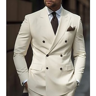 White Men's Wedding Suits 2 Piece Plus Size Solid Colored Tailored Fit Double Breasted Six-buttons 2023 miniinthebox