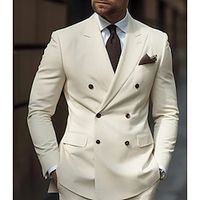 White Men's Wedding Suits 2 Piece Solid Colored Tailored Fit Double Breasted Six-buttons 2023 Lightinthebox - thumbnail