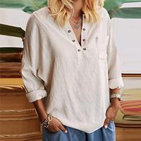 Shirt Blouse Women's Beige Plain Pocket Street Daily Fashion V Neck Regular Fit S Lightinthebox