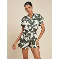 Leaf Print Cargo Jumpsuit