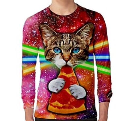 Kids Boys T shirt Long Sleeve 3D Print Cat Animal Red Children Tops Fall Winter Active Fashion Daily Daily Outdoor Regular Fit 3-12 Years Lightinthebox