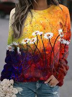 Round Neck Casual Loose Floral Print Sweatshirt - thumbnail