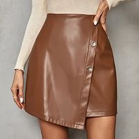 Women's Skirt Mini Faux Leather Brown Skirts Fall  Winter Split Ends Fashion Casual Street Daily S M L miniinthebox - thumbnail