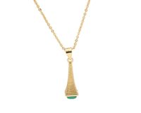 Women's Pendant Set Green Ceramic Stone Mount With Gold Plating And Pair Of Earrings.
