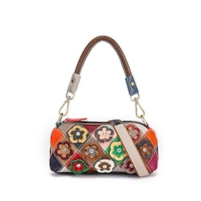 Women's Tote Diaper Bag Tote Cowhide Daily Holiday Color Block Flower Rainbow miniinthebox