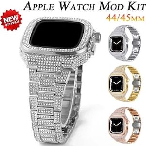 1pack Sport Band Compatible with Apple Watch band 44mm 45mm with Case Glitter Crystal Stainless Steel Strap Replacement Wristband for iwatch Series 8 7 miniinthebox
