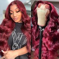 99J Human Hair 134 Lace Front Wig Burgundy Body Wave Lace Frontal Wig For Black Women 150% Density Dark Wine Red Lace Closure Wigs Lightinthebox