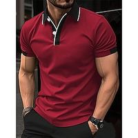 Men's Polo Shirt Button Up Polos Casual Sports Lapel Short Sleeve Fashion Basic Color Block Patchwork Summer Regular Fit Black Red Sky Blue Brown Polo Shirt Lightinthebox - thumbnail