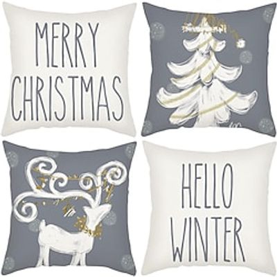 White Christmas Deer Double Side Pillow Cover 1PC Xmas Soft Decorative Square Cushion Case Pillowcase for BedroomLivingroom Sofa Couch Chair Lightinthebox