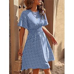 Women's Crew Neck Flared Sleeve Midi Dress Short Sleeve Summer Spring Lightinthebox