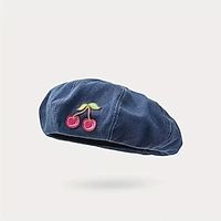 Cute Cherry Embroidery Berets Classic Label Patch Beret Cap Denim Washed Octagonal Hat Casual Painter Hats For Women Lightinthebox - thumbnail
