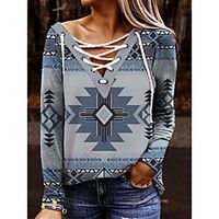 Women's Sweatshirt Pullover Geometric Tribal Lace up Print Daily Sports 3D Print Basic Ethnic Hoodies Sweatshirts  Blue Lightinthebox - thumbnail