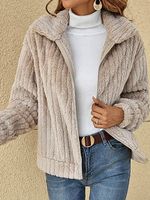 Casual Loose Solid Sherpa Zip-Up Coat