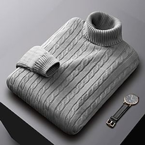 Men's Sweater Pullover Ribbed Cable Knit Cropped Knitted Solid Color Turtleneck Keep Warm Modern Contemporary Work Daily Wear Clothing Apparel Fall  Winter Camel Wine M L XL miniinthebox
