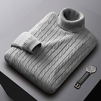 Men's Sweater Pullover Ribbed Cable Knit Cropped Knitted Solid Color Turtleneck Keep Warm Modern Contemporary Work Daily Wear Clothing Apparel Fall  Winter Camel Wine M L XL miniinthebox - thumbnail
