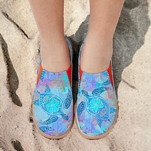 Women's Sneakers Flats Slip-Ons Print Shoes Slip-on Sneakers Daily Travel Sea Creatures Flat Heel Vacation Casual Comfort Canvas Loafer Blue Lightinthebox