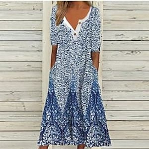 Women's A Line Dress Midi Dress Blue Half Sleeve Floral Ruched Print Spring Summer V Neck Elegant Casual 2022 S M L XL XXL 3XL Lightinthebox