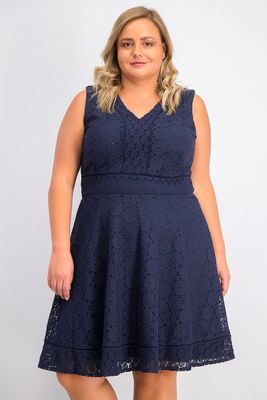 Womens Plus Size Lace Fit & Flare Dress  Intrepid Blue