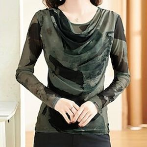 Women's T shirt Tee Tie Dye Green Long Sleeve Casual Daily Weekend Modern Pile Neck Slim Spring   Fall Lightinthebox