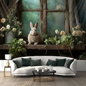 Bunny Vintage Window Hanging Tapestry Wall Art Large Tapestry Mural Decor Photograph Backdrop Blanket Curtain Home Bedroom Living Room Decoration Lightinthebox