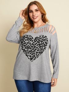 YOINS Plus Size Crew Neck Graphic Cut Out Long Sleeves Tee