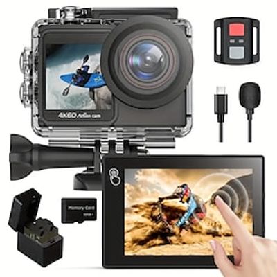 Yolansin 4K60FPS Action Camera With 32GB SD Card 20MP HD Underwater Camera 131FT Waterproof Cameras 170 Angle 2.4G Remote Control Sports Cameras With 2 Batteries Helmet Accessories Kit Lightinthebox