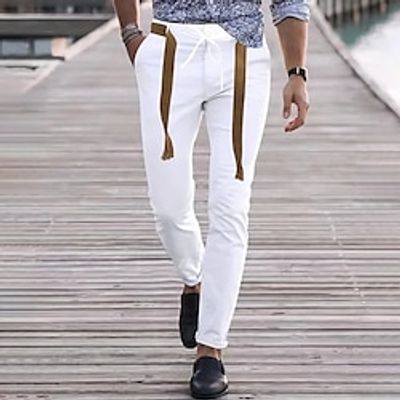 Men's Trousers Chinos Chino Pants Pocket Plain Comfort Breathable Outdoor Daily Going out Cotton Blend Fashion Casual Black White miniinthebox