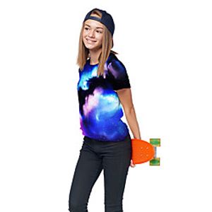 Kids Girls' T shirt Tee Short Sleeve 3D Print Galaxy Unisex Print Blue Children Tops Summer Active Daily Wear Halloween Regular Fit 3-12 Years Lightinthebox