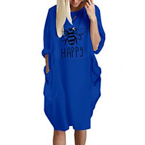 Women's T Shirt Dress Tee Dress Knee Length Dress Blue Yellow Fuchsia Gray Green White Black Long Sleeve Print Letter Spring Summer Round Neck Casual Oversized 2021 S M L XL XXL 3XL 4XL 5XL miniinthebox