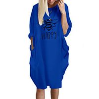 Women's T Shirt Dress Tee Dress Knee Length Dress Blue Yellow Fuchsia Gray Green White Black Long Sleeve Print Letter Spring Summer Round Neck Casual Oversized 2021 S M L XL XXL 3XL 4XL 5XL miniinthebox - thumbnail