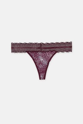 Womens Lace Thong  Burgundy